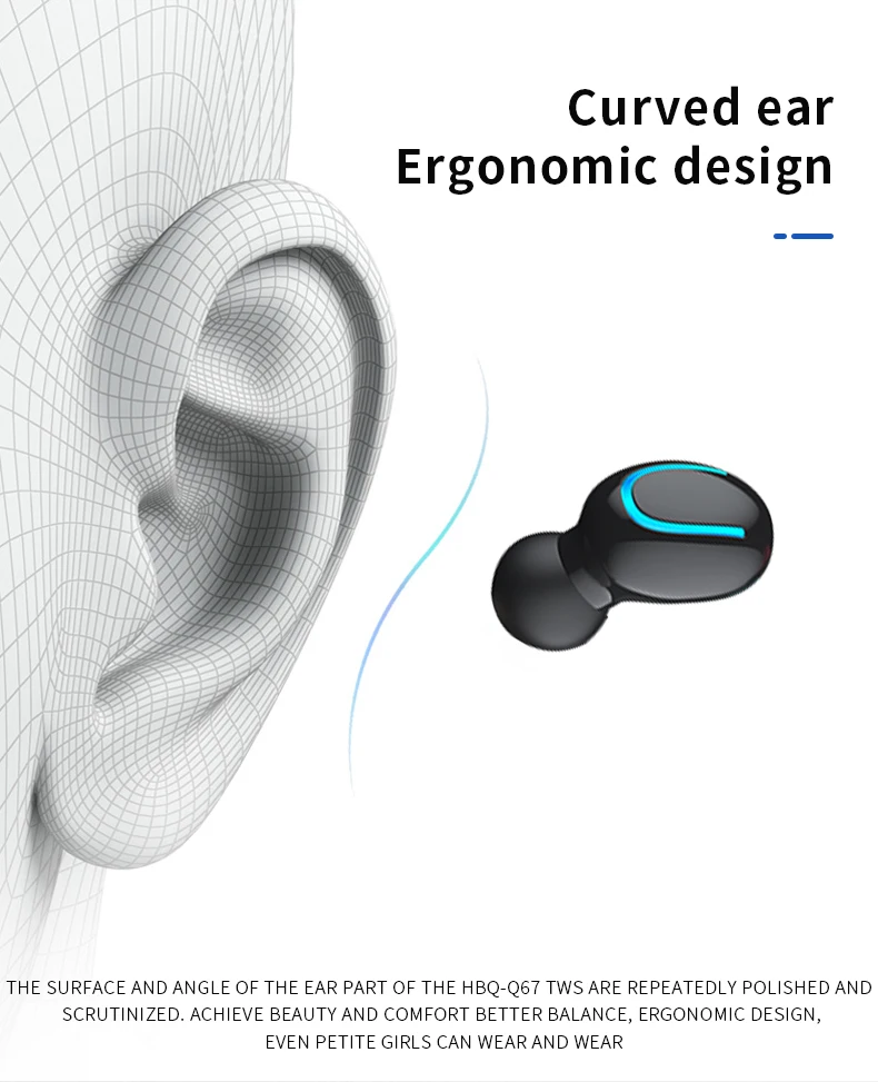 HBQ Q67 TWS Wireless Earbuds 3D Stereo Mini Bluetooth Earphone 5.0 With Mic Sports Waterproof Earphones Auto Pairing Headset - ANKUX.COM