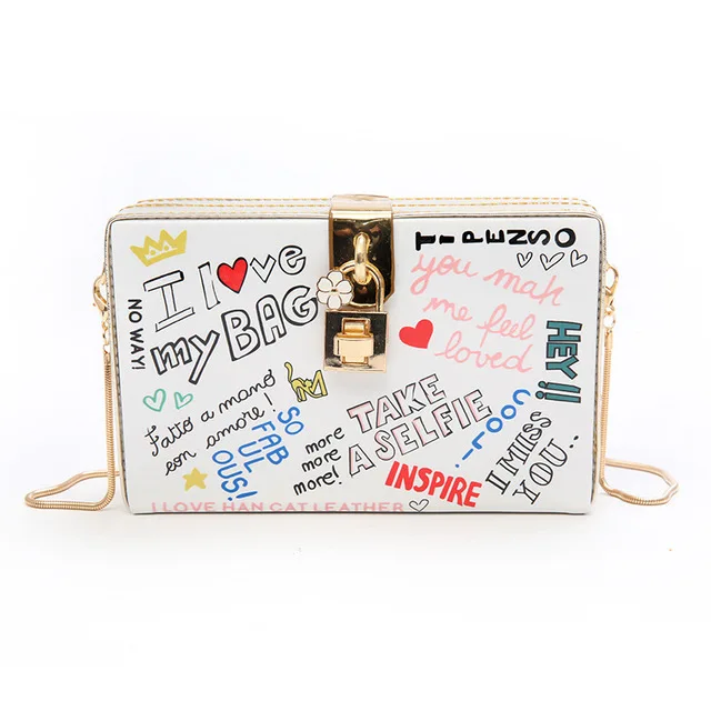 

Amazon hot sale chain shoulder crossbody bag graffiti fashion designer box clutch purse and hand bags for women, Grafiti