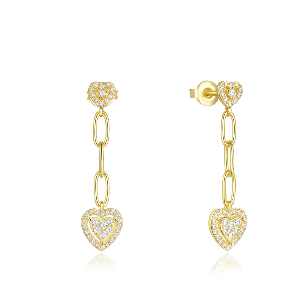Fashion Jewelry 925 Sterling Silver Earrings Heart Diamond Paper Clip Chain Gold Plated Stud Earrings Women Valentine's Day Gift