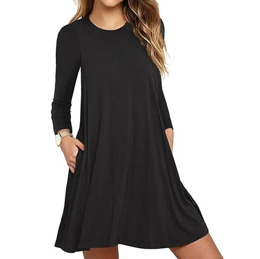 

2021 Spring Long Sleeve Shirts Dress Women Loose Casual Dress With Pocket, White,grey,green,black,brown or customize colors