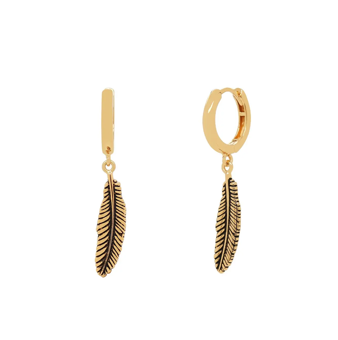 

Wholesale Fine Jewelry 925 Sterling Silver Jewelry 18K Gold Vermeil Bohemian Feather Hoop Earrings For Women