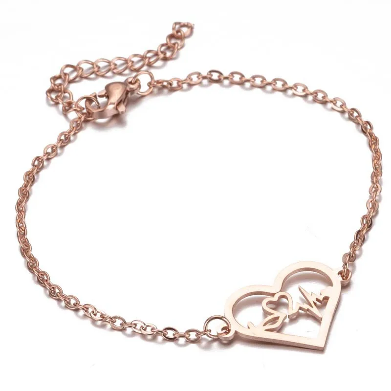 

Hot sale new arrival heart and letter pendant stainless steel woman Link Chain Bracelet bracelets, As pic