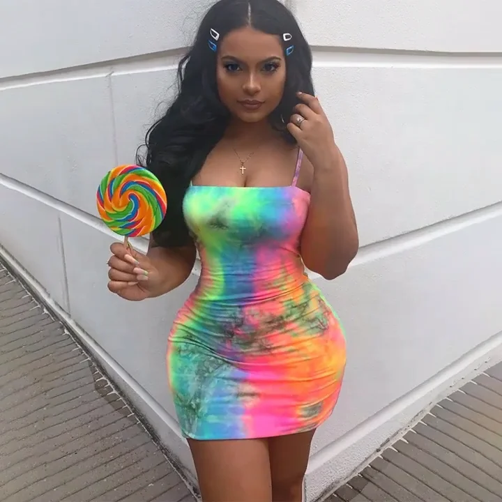 

2020 Sexy Casual Tie-dye Women Dresses Club Dresses, Picture color