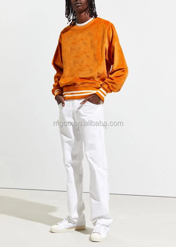 Mgoo Men Corduroy Crew Neck Sweatshirt Custom Design Striped Ribbing Pullover - Buy Sweatshirt,Striped Ribbing Pullover,Custom Vintage Hoodie Product Alibaba.com