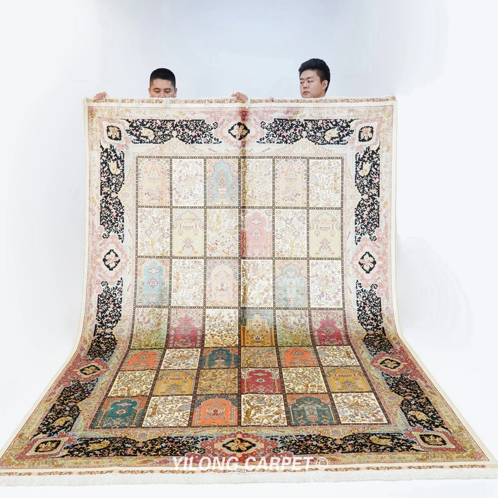 

YILONG 6.56'x9.84' Oriental silk area carpet four seasons design handmade carpet