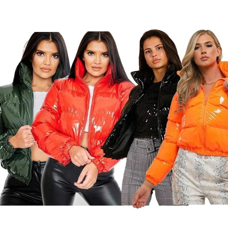 

2022 New Colorful Short winter zipper crop puffer bubble jackets down plus size women's coats