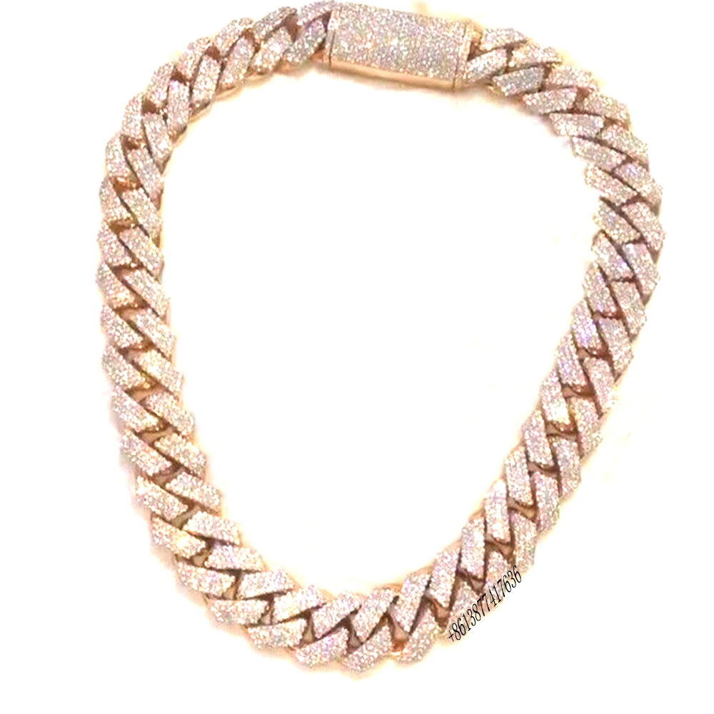 

Rose Gold Plated Iced Out Cuban Link VVS Moissanite Prong Cuban Link Chain Necklace Diamond Cuban Chain