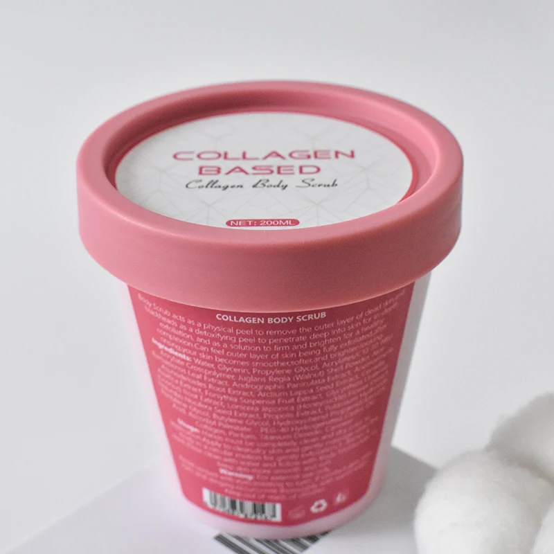 

QQLR Private label Wholesale Body Scrub Renewal Skin Custom Collagen Body Sugar Scrub 200ml, Pink