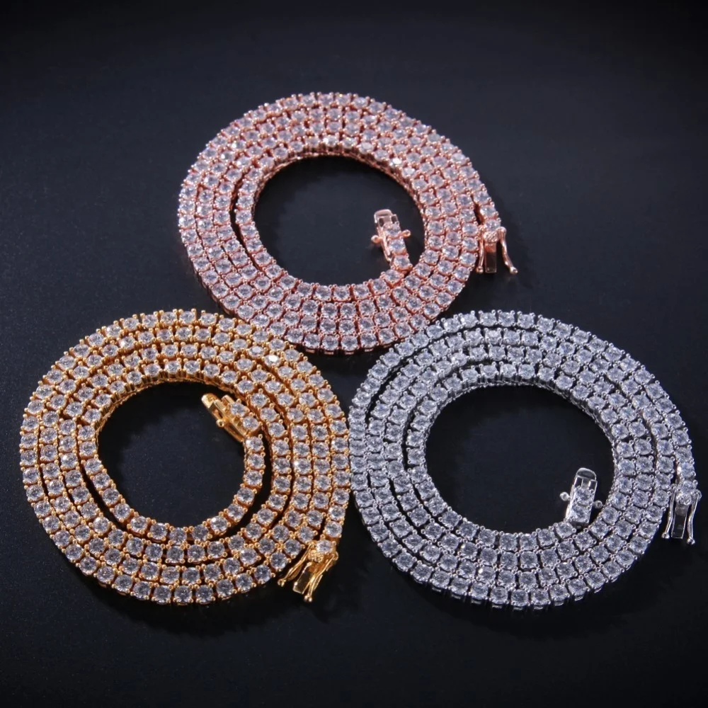 3mm Real 925 Sterling Silver Necklace Jewelry Hiphop Twist Rope Chain Tennis Chain Necklace Gold Plated Men Necklace For Women