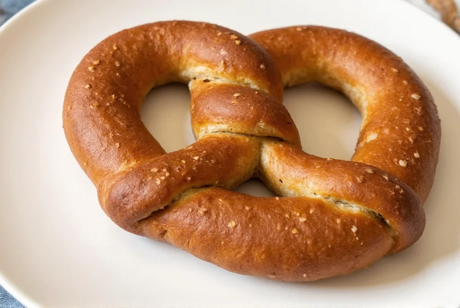 Close-up of golden brown cinnamon sugar pretzels with melted butter drizzle on a rustic wooden board