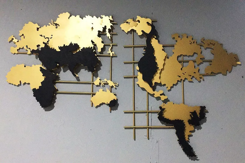 创意立体挂墙公司商店家居装饰艺术世界地图金属墙装饰