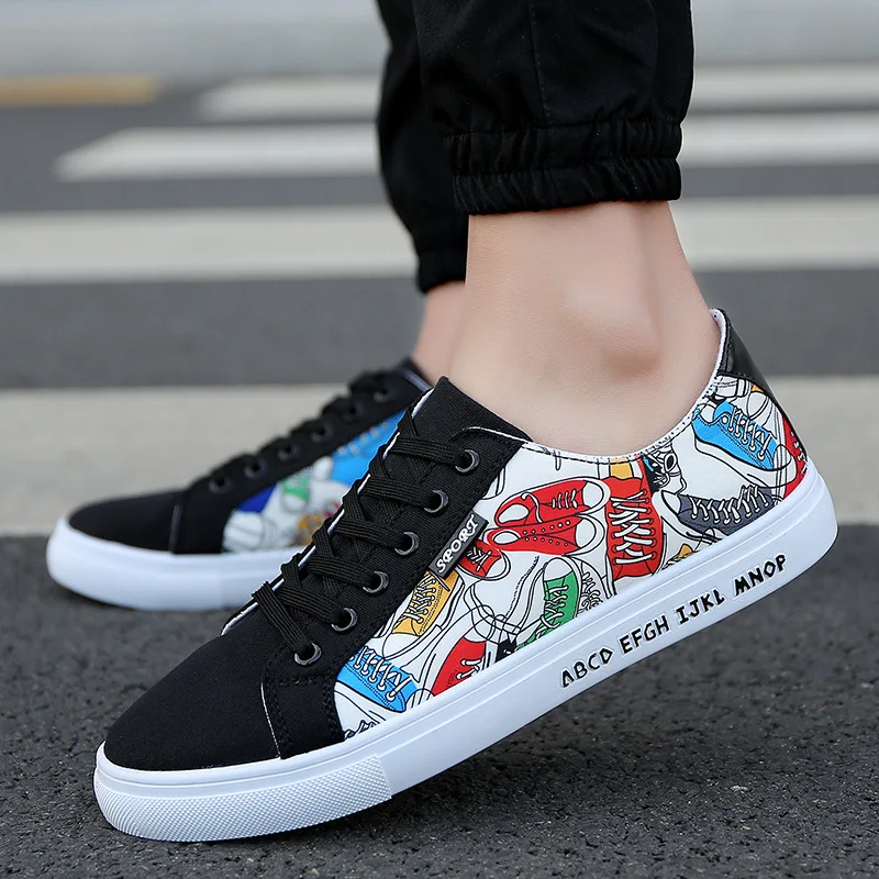 

Fast deliver print low upper men fashion flat plate board canvas sneakers plimsolls shoes for men