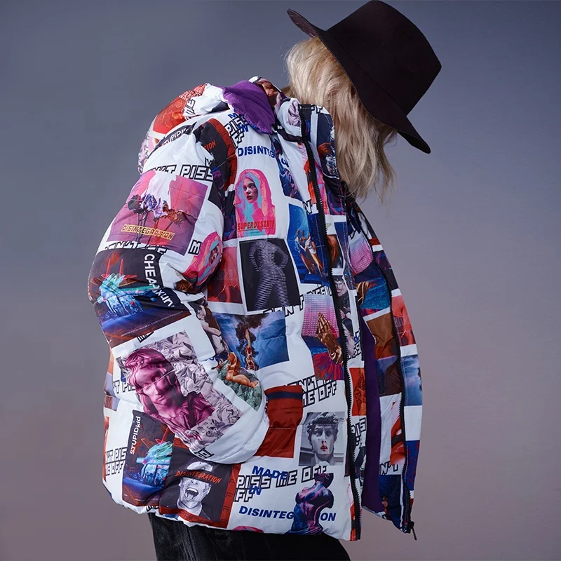 Hip Hop Digital Printed Streetwear Lightweight Winter Warm Coat