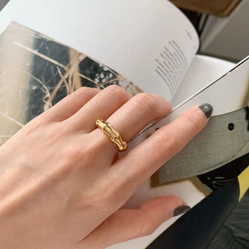 

ENSHIR 2020 Minimalist Irregular Geometric Bamboo-shape Ring for Women Men Couple Rings Jewelry, Picture shows