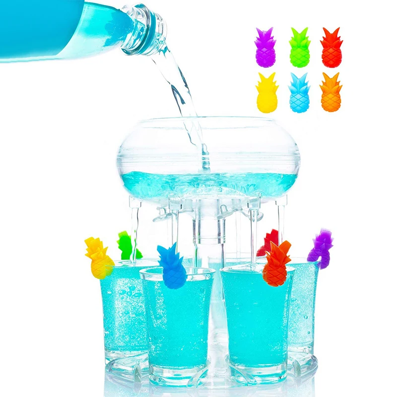 

6 Shot Glass Dispenser and Holder with 6 Pcs Acrylic Cup Drinking Games Wine Dispenser for Weekend Party Cocktail Parties