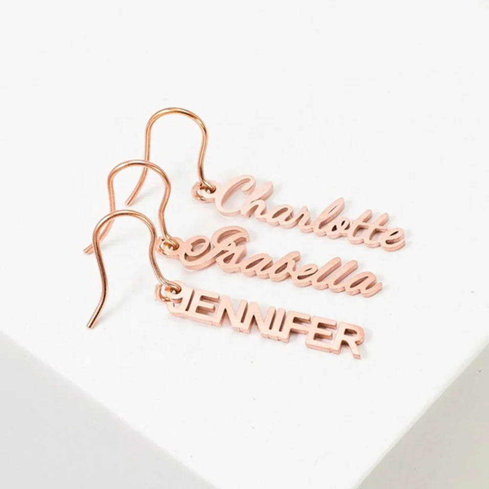 

Customizable Logo Korean Fashion Gold Plated Stainless Steel Women Stud Statement DIY Custom Name Letter Stick Earrings Jewelry