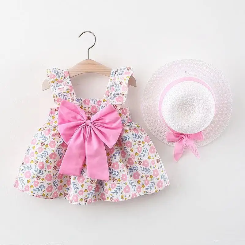 

Suwinner Baby Girls Tutu Dress Summer Backless Princess Birthday Party Dress Rainbow Floral Bowknot Sundress with Straw Sun Hat