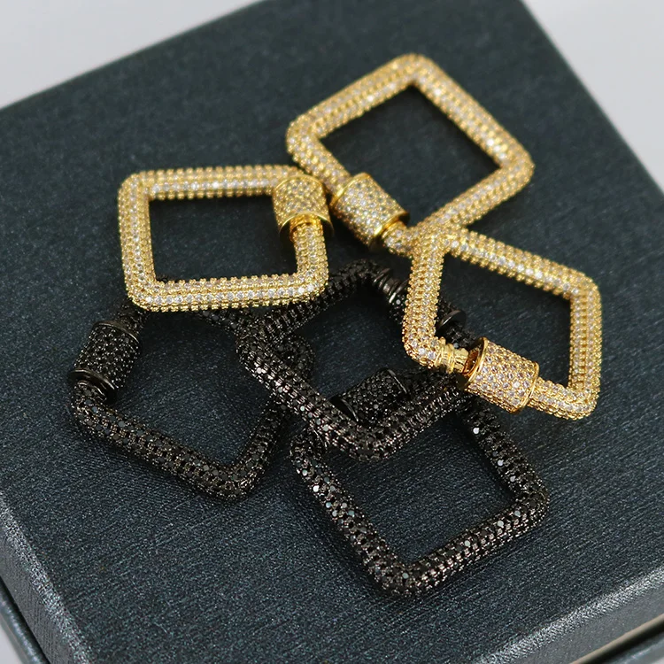 

CZ7834 New Chic CZ Micro Pave Jewelry Supplies Charm Connector Pendant Diamond Square Screw Buckle Clasps Locks, Gold,rose gold, black, and sliver
