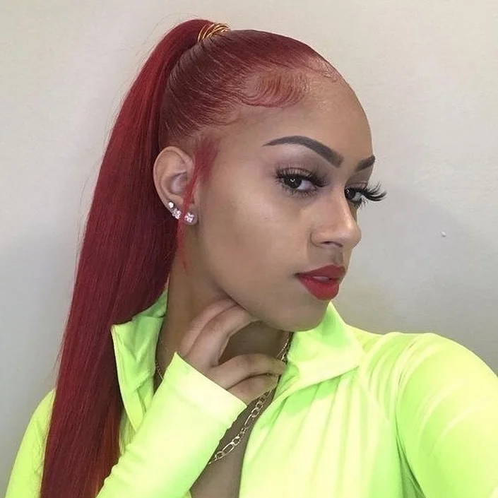 

Fashionable Burgundy Red Wigs Human Hair Vigin Swiss Lace Front Wigs For Black Woman