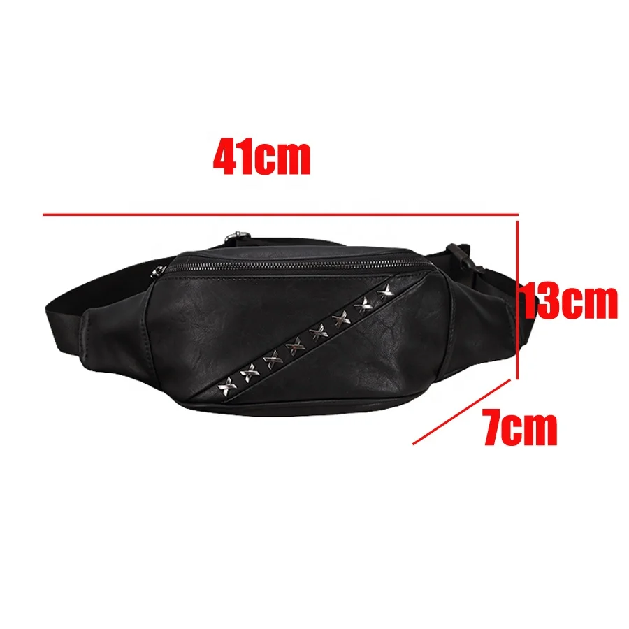 

2020 Amazon Hot Sale Men Studded Fanny Pack PU Leather Chest Bag, New Fashion Rivet Waist Bag Resistant Leather Fanny Pack, Customized