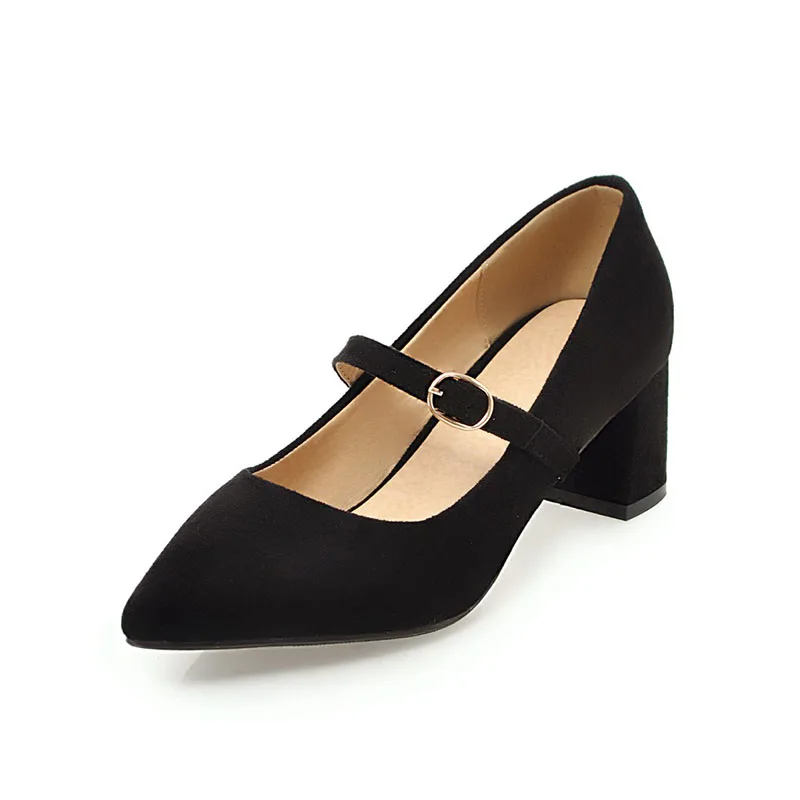 

new Pointed head Solid Suede leather Light weight Buckle Mid Heel Leisure shoe