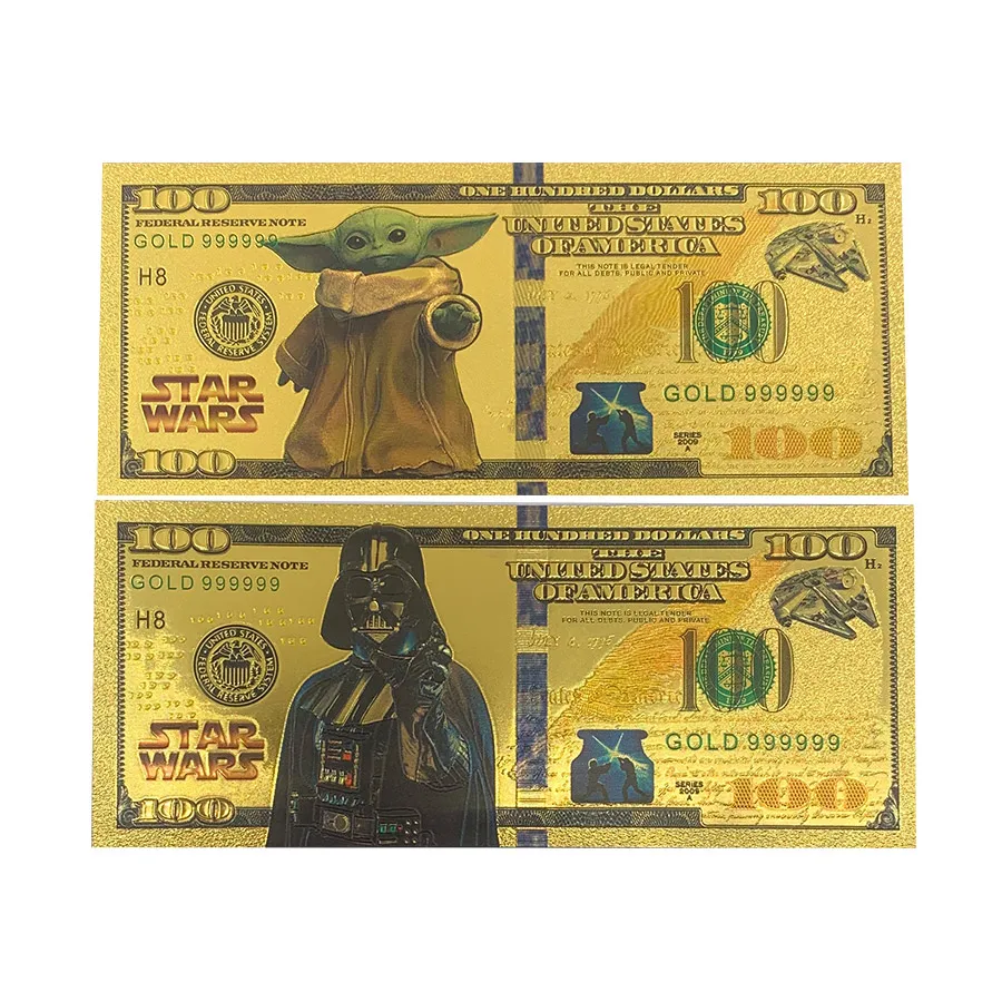

USA Famous Movie Anime Theme Money US Gold Plated Foil 100 Dollars Banknote Master Anakin-Skywalker Tickets For Nice Gift