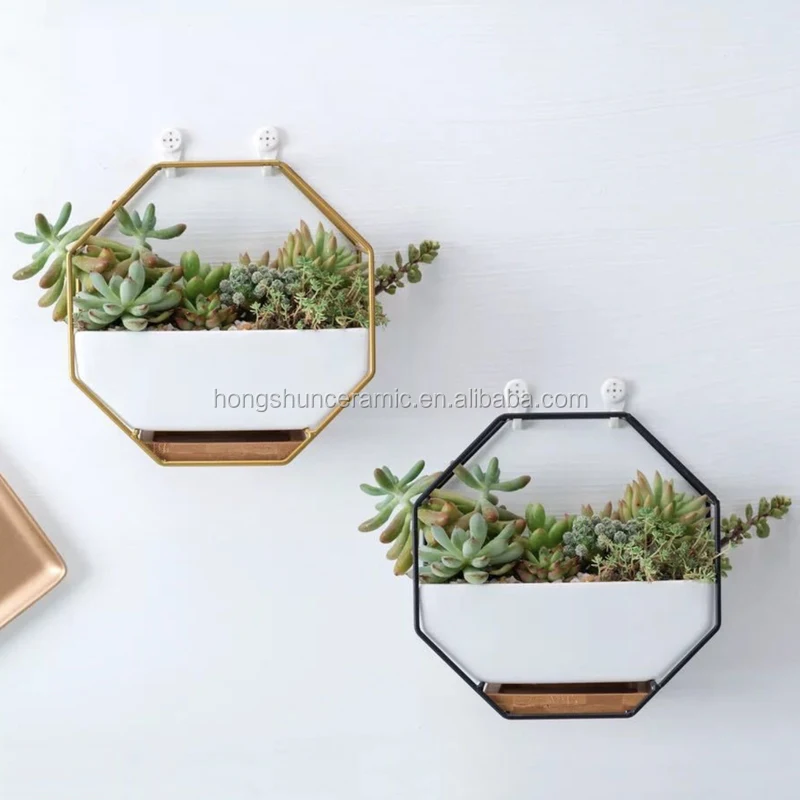 Nordic Ceramic Flowerpots Geometric Succulent Cactus Metal Wall Planter Holder Hanging Flower Pots Stand Cachepot Orchid Bamboo