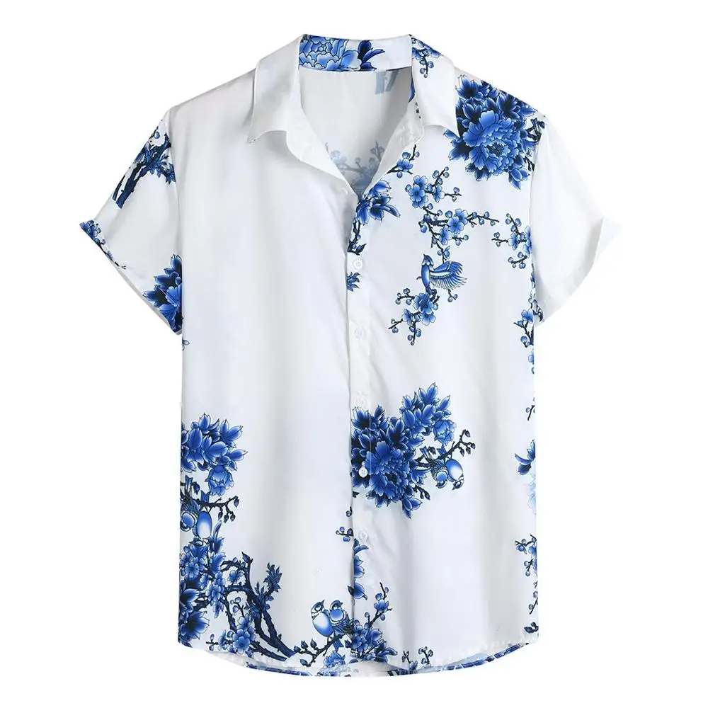 Free Shipping Hawaiian Printed Casual Loose Beach Top Men's Shirts
