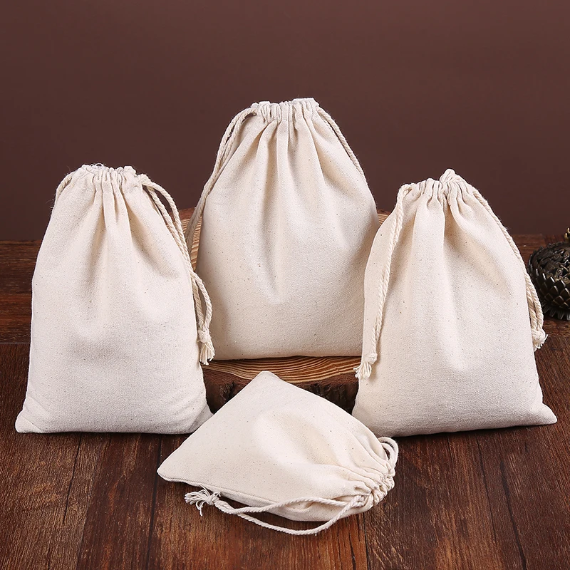 Customizable Thick 13*18cm Canvas Drawstring Bag Natural Muslin for Party Storage and Promotion