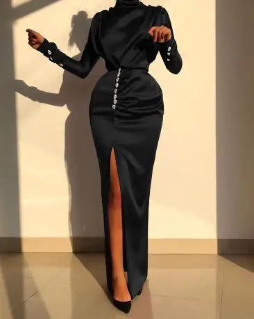 

LY331 2021 spring high collar solid color sexy slim dress female party night warm long-sleeve bodycon dress women sexy clubwear