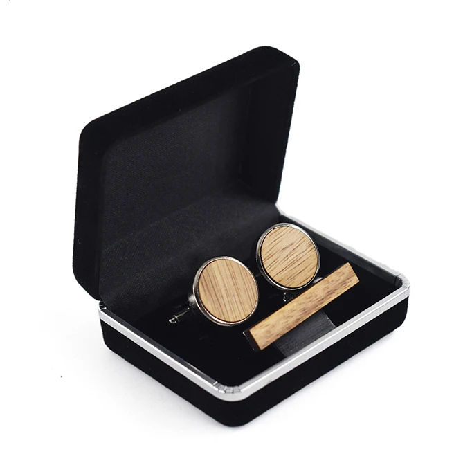 

New Fashionable Stylish Wood Cufflink Tie Bar Set, As pictures