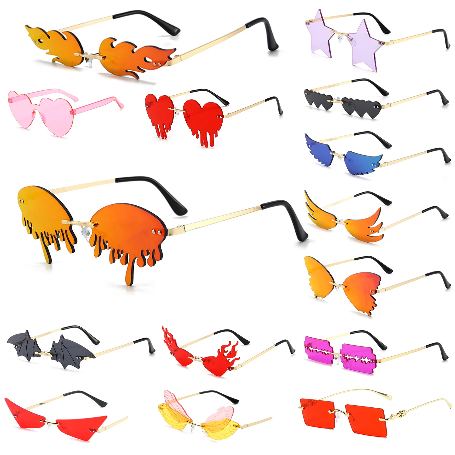 

custom fashion unique flame drip bat party sunglasses shades