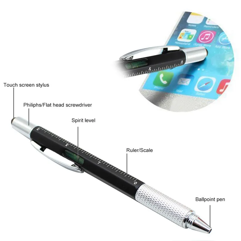 

HOT Selling 6 in 1 Tool Multi Function Pen With Print Logo Stylus Multifunction Multitool Multi-function Ballpoint Ball pen