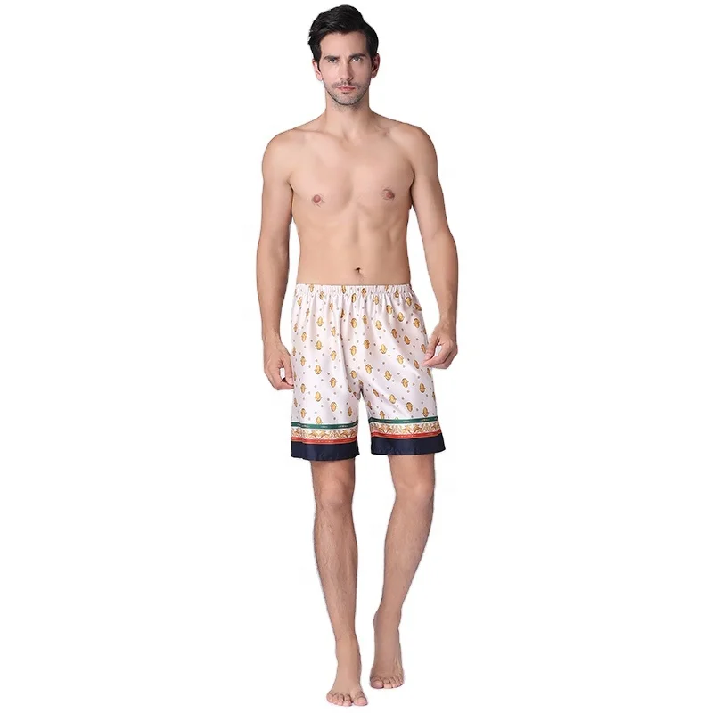 

Senior Silk Fabric Cute Cartoon Printing Casual Loose Silk Men's Sleep Shorts Men Summer Sleepwear, 2 color options