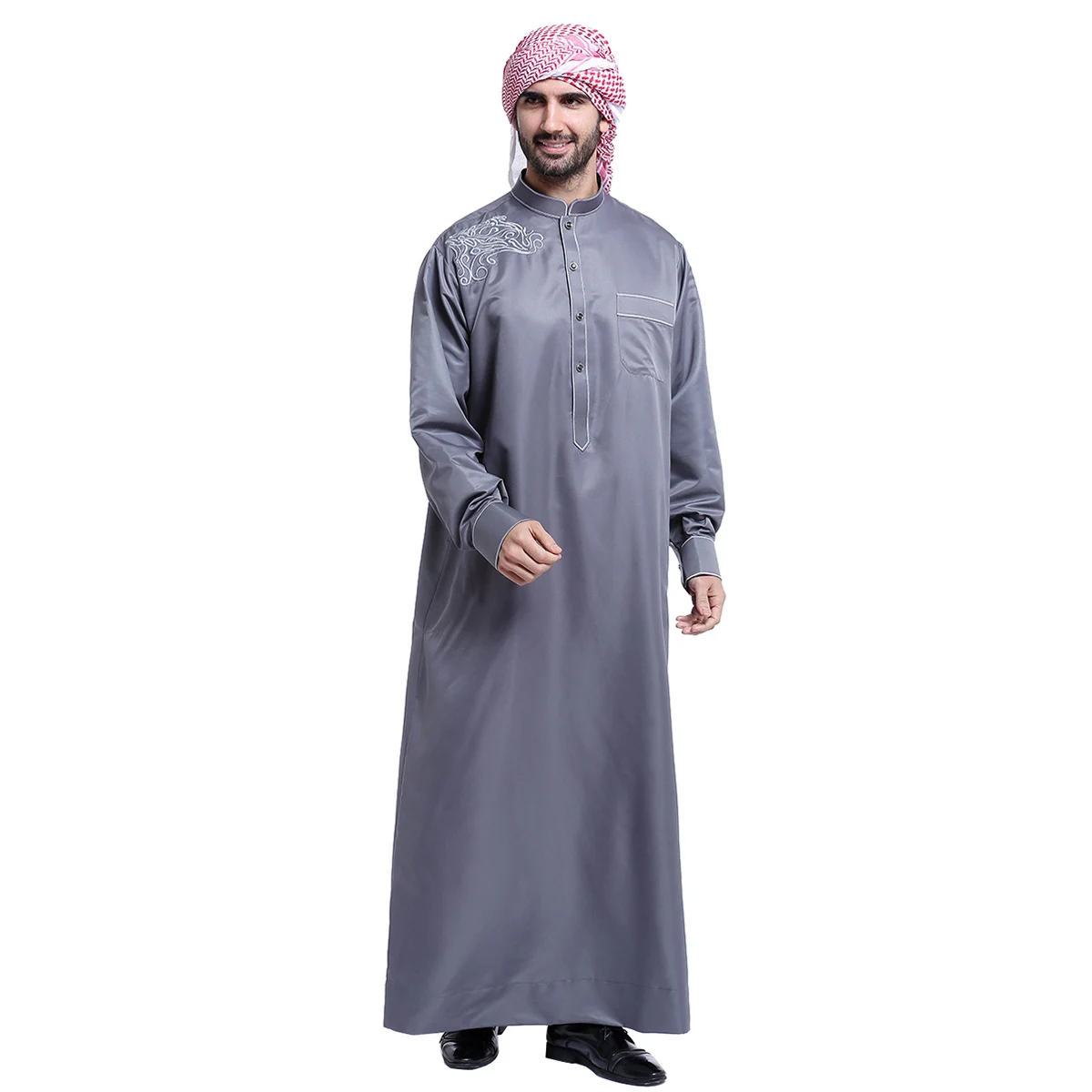 

Man Embroidered Islamic Clothing Plus Size Dubai Arab Kaftan Men's Moroccan Thawb Caftan Worship Robe With Standing Collar