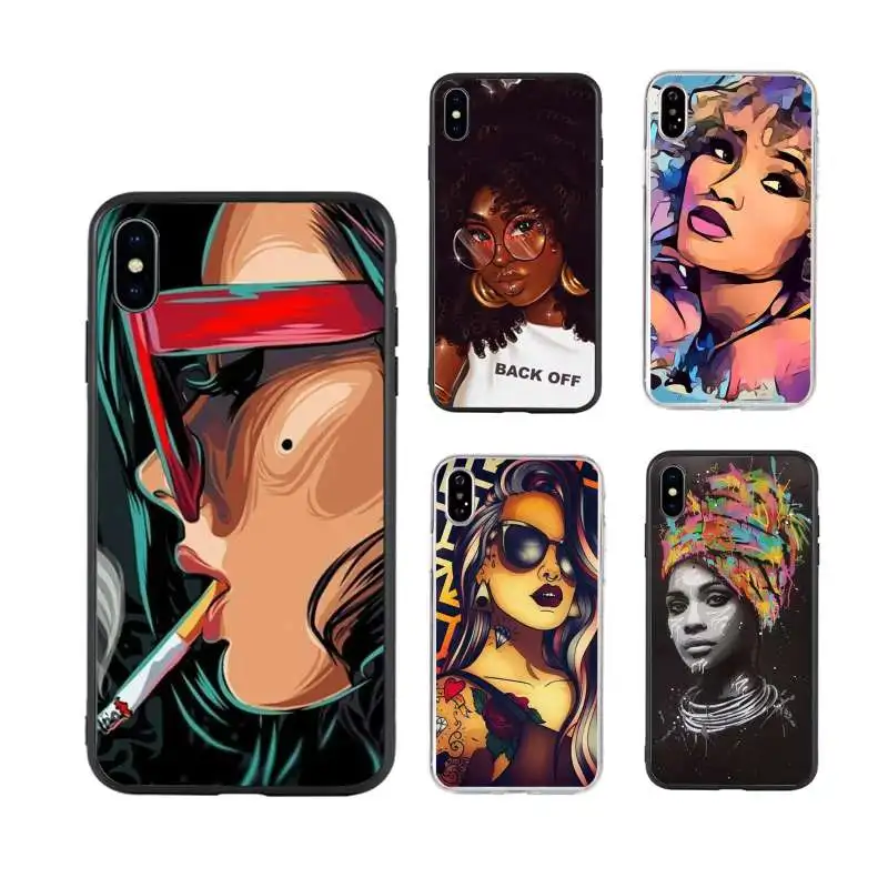 

Afro Girls Black Women Art Case for iPhone 11 Pro Max 7 6 6S 8 Plus 5S SE Coque for iPhone X XR XS Max Soft TPU