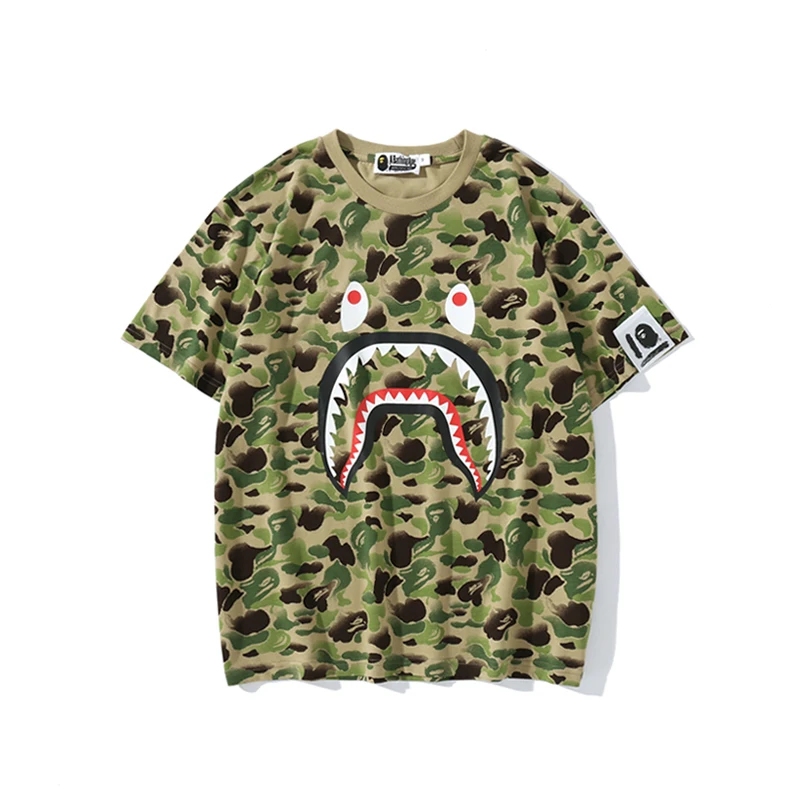 

Wholesale 2021 BAPE Summer New Camo Shark T-Shirt Cotton Printed Men's T-Shirt Asian Size