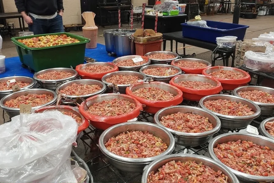 Chili competition setup with numbered entries, judging tables, and proper serving containers
