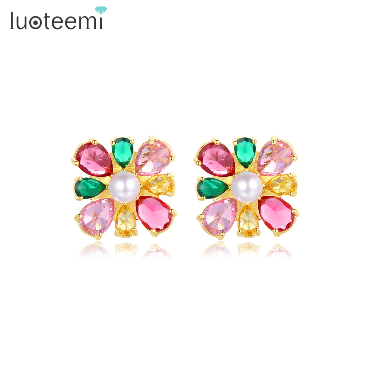 

LUOTEEMI Stud Korean Fashion Elegant Big Dangle Trendy Lady Earing Large Women Colorful Earrings