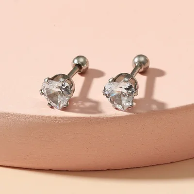 

Mini Trendy Jewelry Stainless Steel Geometric CZ Heart Stud Earrings 6 Claw Setting Crystal Love Heart Earrings For Girls