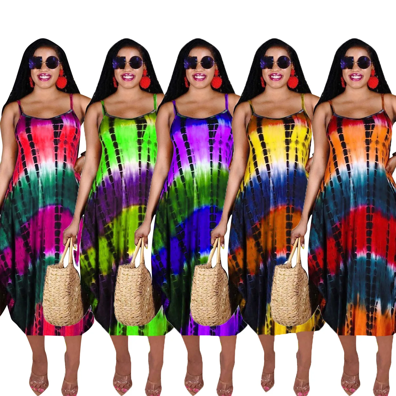 

2021 girls' ladies women summer fashion casual irregular sling printing loose long dress floral suspender dress skirt clothing, Reveal