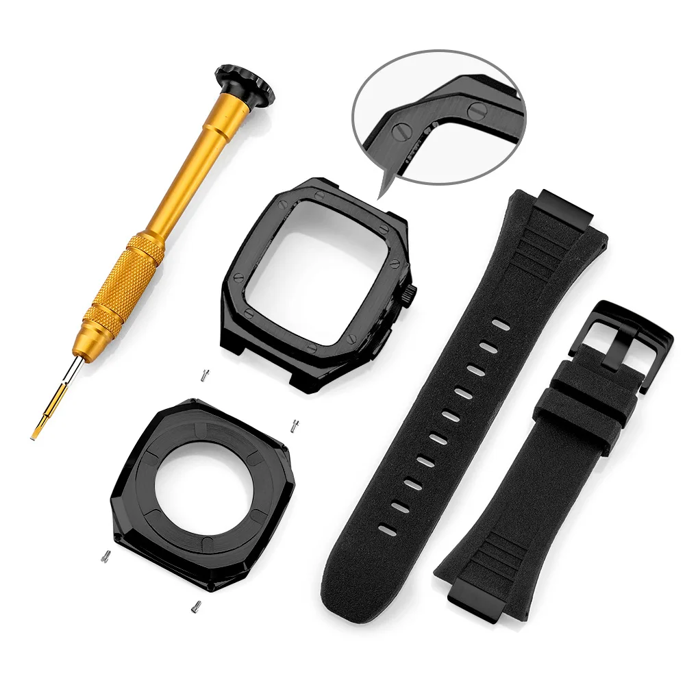 

45mm 41mm Modification Mod Kit Set Bezel Steel Band for Apple Watch Band 44mm Metal Watch Case for iWatch Series 7 6 SE 5 4 3