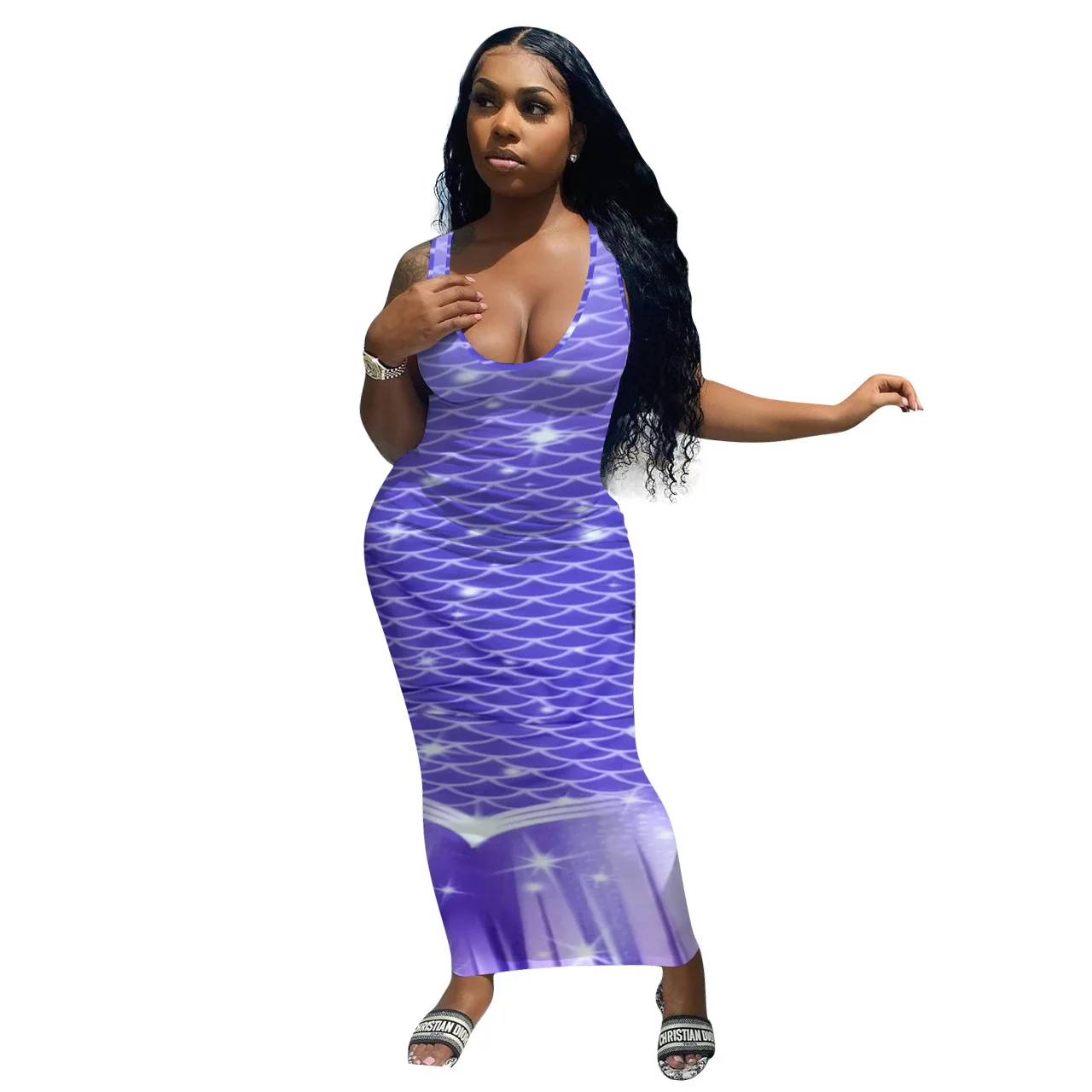 

2021 summer fish scale print sleeveless Beach Women's dress sexy young girl beach dresses, Camouflage, leopard print
