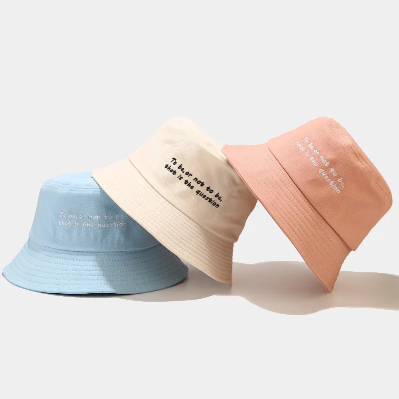 

Free shipping wholesale small letter embroidery casual shading trend satin lined cotton unisex fashion bucket hats, Many