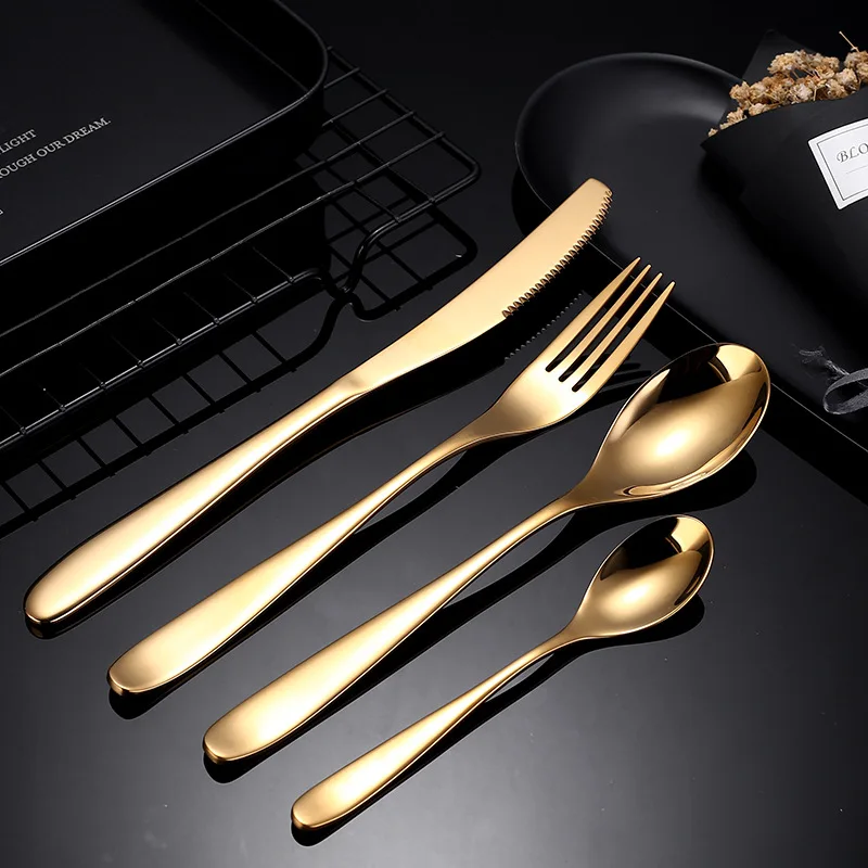 

New Design Royal Bulk Gold Flatware Stainless Steel 18/10 Korean Gold Cutlery Sets For Wedding