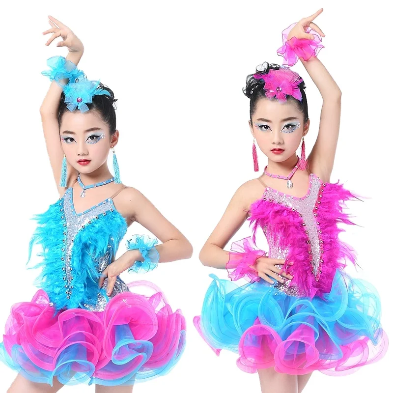 

Children Professional Latin Dance Dress for Girls Ballroom Dance Competition Dresses kids Modern Waltz/tango / Cha Cha Costumes, Customer choice