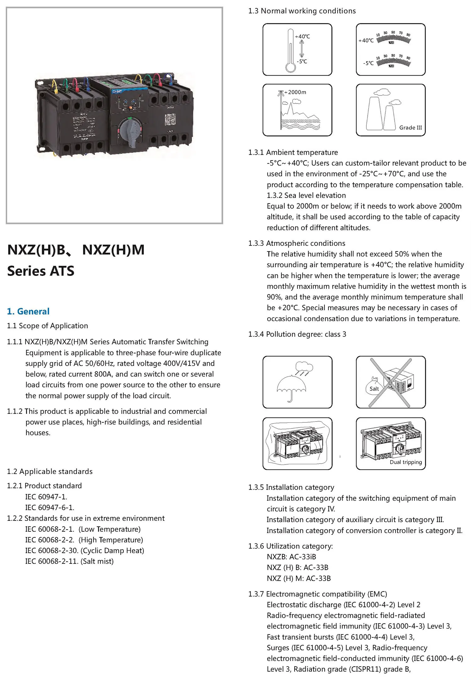 Chint CB class ATS NXZHB-63/4A NXZHB-63/4C NXZHM-160/4A NXZHM-250/4A NXZHM-400/4A NXZHM-630/4A CHNT Automatic Transfer Switch