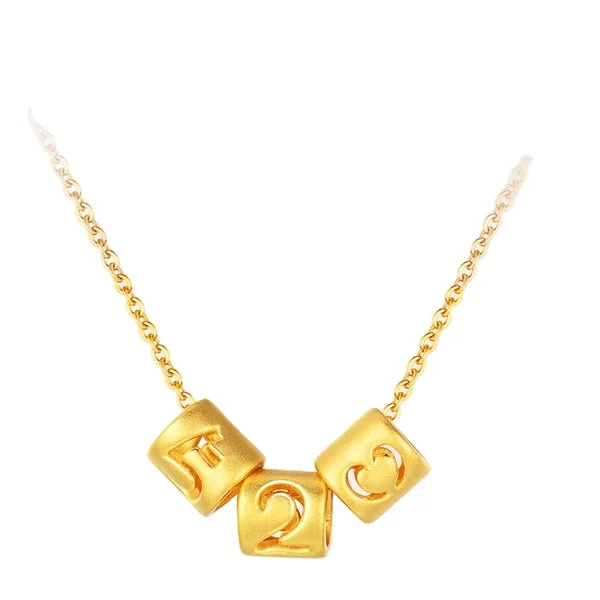

Gold-Plated 3D Hard Gold Craftsmanship Necklace Female Models With Transfer Beads 520 Pendant Clavicle Chain Copper Plated 18K