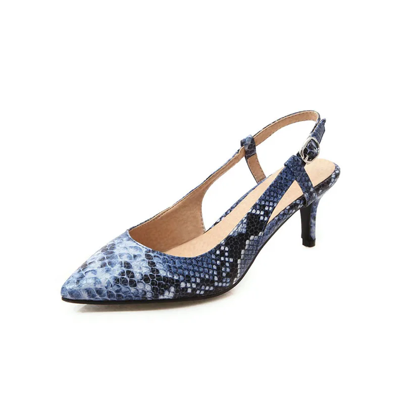 

Women's Stylish Office Pointed Toe Snake Pattern Buckle Stilettos Sandals 2021, Blue/white/red