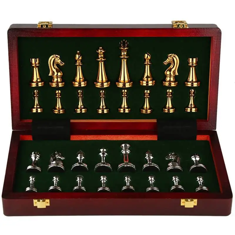 

best quality metal Chess Premium Gift Box Zinc Alloy Bronze Children's Folding Board Game Special Chess